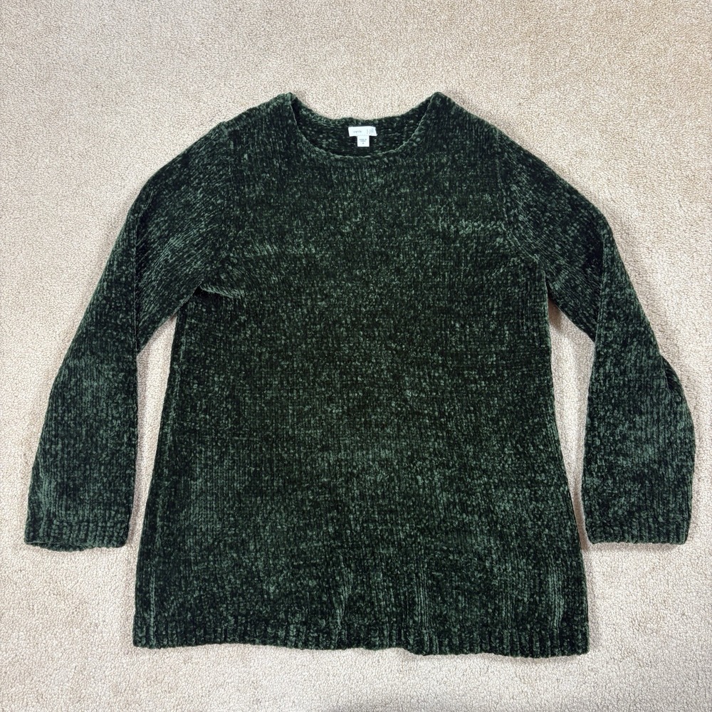 J. Jill Chenille Soft Pullover Sweater Dark Green Women Size Medium Long Sleeve